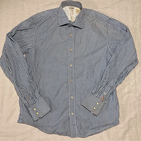 VTG Scotch & Soda Blue/White Striped Button-Up w/Pearl Snap Cuffs | Some Flaws - Picture 1 of 15